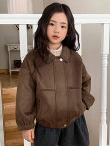 DAZY Young Girl' Suede Casual Loose Fit Long Sleeve Jacket, Autumn/Winter
