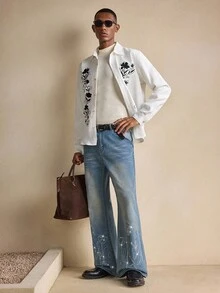 AKNOTIC 男士休闲牛仔裤，带口袋和水钻装饰 - 藍色 - 查看 2