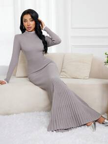 Veilorie Women's Extra Long Knitted Dress/Sweater Dress, Autumn/Winter - Light Grey - View 1