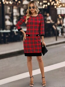 EMERY ROSE Váy ngắn kẻ caro thanh lịch dành cho nữ khi đi làm - Nhiều màu - Xem 6