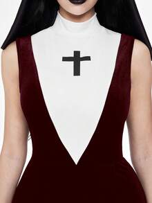 ROMWE Avant Disfraz de moda oscura para juego de roles de Halloween - Burdeos - Ver 4