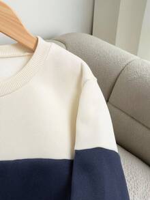 Mirajuku 1 件男童休闲拼色圆领套头衫，适合秋冬季上学、通勤、运动，可搭配夹克或背心