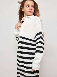 Vestidos de suéter para meninas adolescentes, casuais, soltos e de manga comprida, com listras coloridas