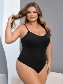 SHEIN CURVE+ 黑色修身无袖连体衣，大码可选，适合秋冬季穿着。 - 黑色 - 查看 6