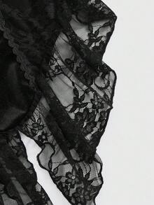 ROMWE Goth Débardeur grande taille Y2K sexy en velours et dentelle contrastée, style Halloween sombre - Noir - Voir 4