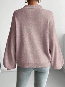 SoleilVie 休闲法式宽松圆领长袖针织毛衣，百搭秋冬 - 淺灰紫 - 查看 2
