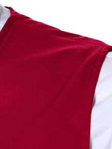 Manfinity Mode Men's Solid Color Waistcoat And Pants Business Formal Suit - Burgundy - View 5