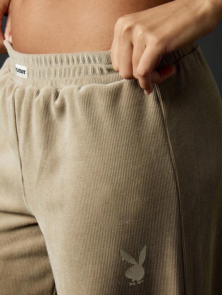 Missguided x Playboy Ribbed Wide Leg Loungewear Pants High Waisted Casual Knit Trousers Brand Pull On Style Winter Fall Bottoms