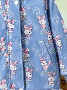 Elladie kids 返校少女卡通兔子印花连帽羊毛夹克，儿童秋冬甜美保暖外套，适合休闲外出、旅行和日常穿着 - 藍色 - 查看 3