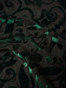 SHEIN Clasi 女式天鹅绒烂花喇叭袖迷你连衣裙 - 墨綠色 - 查看 9