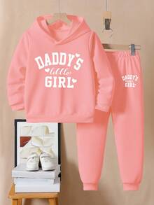 Sparklyn 2 件年轻女孩字母图案印花圆领运动衫套装，休闲时尚，搭配，可爱活泼，儿童秋冬装，长袖上衣，年轻女孩粉色连帽衫和裤子套装 - 彩色 - 查看 5