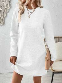 EMERY ROSE Đầm dài tay thường ngày màu trơn dành cho nữ - trắng - Xem 5