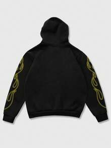 ROMWE MEN Street Life Men's Casual Streetwear Flame Head Print Sweatshirt - Black - View 2