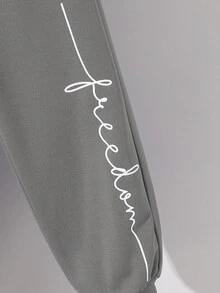 SHEIN 青少年男孩休闲字母图案针织抽绳腰部运动裤 - 淺灰色 - 查看 6