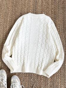 Manfinity VCAY 标准尺寸男士休闲扭绳针织毛衣，长袖，适合秋冬 - 白色 - 查看 2