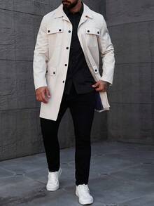 Manfinity CasualCool Men's Casual Outdoor Fashion Versatile Commuter Trench Coat, Cream, Old Money , Fall