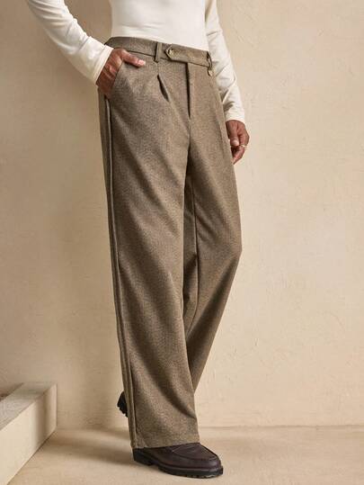 AKNOTIC Pantalones casuales anchos con pinzas y bolsillos, otoño