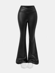 SHEIN Teen Girls Black Knit Flare Pants, Fashionable Casual Everyday Wear - Black - View 6