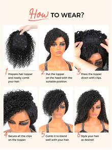 Kinky Curly Topper Hair With Bangs Human Hair Toppers For Women Clip In Hair Extensions Natural Black Daily Use Easy To Wear - Natural Black - View 8