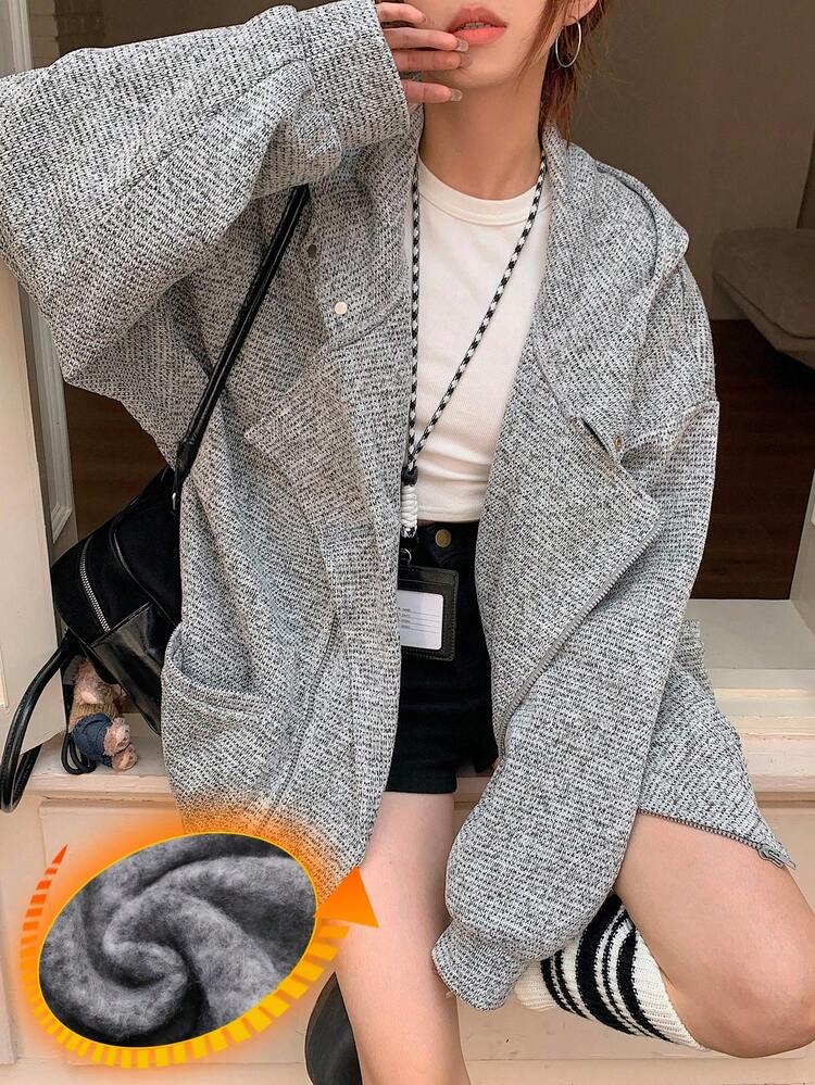 Women's Autumn/Winter Thermal Lined Sweatshirt, Loose Fit Street Style Casual Jacket