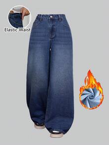 SHEIN PETITE Quần Jeans Nữ Thu Đông Halloween Giáng Sinh Năm Mới Y2K Dễ Thương Phong Cách Đường Phố Goth Grunge Thập Niên 2000 Quần Jeans Denim Cạp Cao Có Túi Ống Rộng Rộng Thường Ngày Đa Năng Quần Jeans Denim Cạp Cao Ống Rộng Cho Nữ Quần Jeans Xanh Trơn Quần Dài Quần Jeans Denim Ống Rộng Cho Nữ Thời Trang Quần Jeans Xanh Cạp Cao Rộng Vừa Vặn Cho Mặc Hàng Ngày Quần Jeans Lót Nhiệt Thoải Mái Và Thời Trang - Màu xanh lam - Xem 8