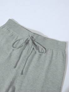 Franclia 2 件套女士休闲宽松针织毛衣和裤子家居服套装，舒适简约的设计 - 灰色 - 查看 3