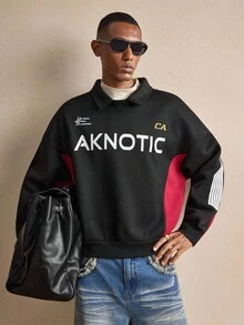 AKNOTIC Sudadera holgada y casual de manga larga con estampado de letras y rayas, para otoño/invierno, Navidad, Año Nuevo - Negro - Ver 5