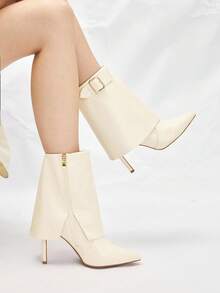 Mnmlis 女士鲨鱼靴高跟时尚踝靴 - 白色 - 查看 7