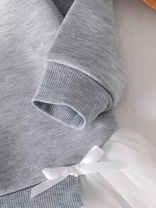 Vestido de sudadera casual y elegante para bebé/niño pequeño unisex, diseño de dobladillo de malla, cómodo cuello redondo de manga larga, adecuado para otoño/invierno/primavera, ligero y acogedor, uso casual de moda, vuelta al colegio, picnic al aire libre, fotografía, vacaciones, regalos