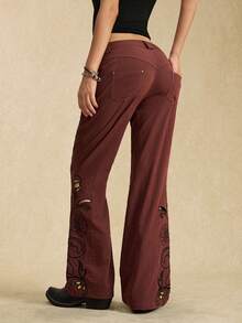 Easelle Braune Hose mit Stickerei und Nieten - Kaffeebraun - Übersicht 2