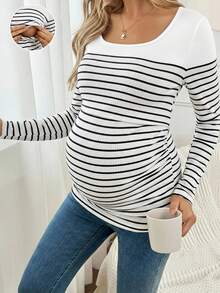 SHEIN Maternity Casual Striped Fitted Nursing Top, Autumn Pregnant Clothes Pregnant Outfits Maternity Tops Pregnancy Shirts