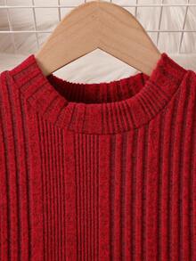 SHEIN Elladie kids 女孩新款毛绒心形修身长袖运动衫 - 酒紅色 - 查看 5