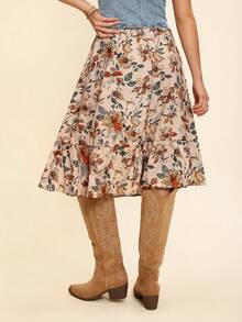 Coeurva Floral Print Ruffle Hem Skirt, For Vacation, Autumn - Multicolor - View 6