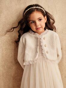 SHEIN Girl's Princess Dress, Beige, Small Fragrant Style Jacket Set, Skirt Mesh Dress, Vacation, Partywear ,Valentine's Day,Birthday Dress, New Year's Day, Birthday Party, Wedding Festival Dress Dress, Gorgeous Dress Dress, Middle East, Europe And America