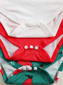 SHEIN 3件套男婴圣诞套装，可爱圣诞老人和雪人印花长袖连体衣，适合居家、休闲、节日派对穿着 - 彩色 - 查看 6