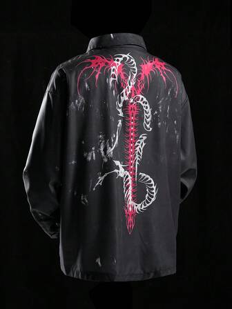 Street Life Camicia a maniche lunghe monopetto in stile gotico scuro da uomo, autunnale