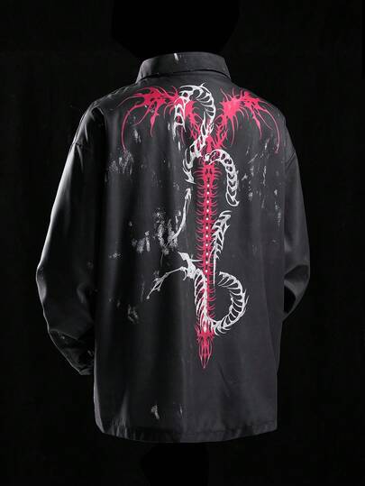 Street Life Camicia a maniche lunghe monopetto in stile gotico scuro da uomo, autunnale