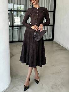 Lavishia Mocha Brown Textured Knit Bodycon Midi Dress, Fashionable & - Brown - View 3