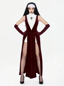 ROMWE Avant Disfraz de moda oscura para juego de roles de Halloween - Burdeos - Ver 7