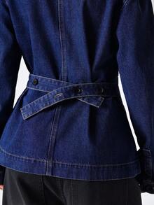 LYSMO Women's Fashion Waist Cinched Denim Blouse - Dark Wash - View 5