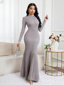 Veilorie Women's Extra Long Knitted Dress/Sweater Dress, Autumn/Winter - Light Grey - View 6