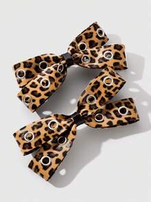 ROMWE Grunge Punk 2个Y2K风格复古优雅朋克哥特黑色皮革双透气蝴蝶结装饰DIY发夹爪发卡，适合姐妹、朋友日常佩戴或节日礼物，万圣节 - 黃棕色-3 - 查看 3