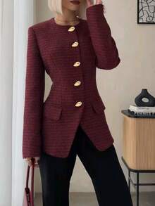 Siren Gaze Áo khoác vest công sở nữ thời trang và thanh lịch kiểu Pháp, phù hợp cho nữ giáo viên, nhân viên văn phòng, màu đỏ tía, phong cách học thuật, mùa thu đông, thích hợp cho nữ dịp Giáng sinh, Năm mới, Lễ Tạ ơn, mùa đông, màu đỏ. - Màu Đỏ Sâu - Xem 1