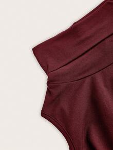EMERY ROSE Casual Plus Size Women's Fashionable Solid Color Off-Shoulder Long Sleeve High Neck T-Shirt Christmas - Burgundy - View 4