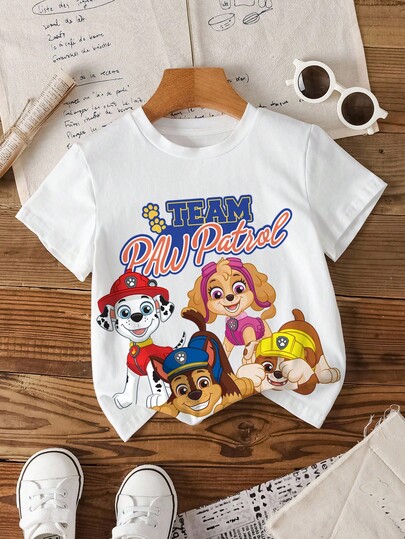 SHEIN | PAW Patrol Jeune garçon T-shirt d''été mignon avec imprimé lettres et chien