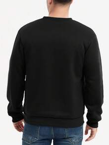 Manfinity Homme 男士休闲骑士印花羊毛卫衣，秋冬 - 黑色 - 查看 2