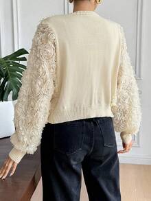 SHEIN Frenchy Cardigan élégant de couleur unie à fleurs 3D pour femmes, automne/hiver - Nude - View 2