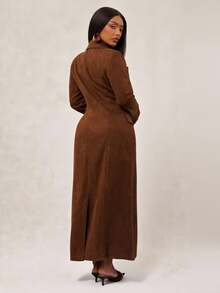 Radiana Brown Vintage Suede-Like Faux Fur Long Windbreaker Coat, Elegant Long Blazer Jacket For Autumn/Winter Thanksgiving Chocolate Brown - Coffee Brown - View 2
