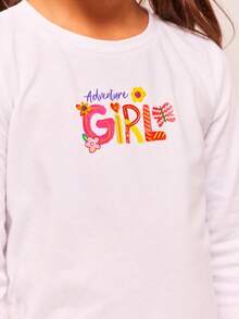 DORA | SHEIN Young Girl Casual Loose Fit Cartoon Graphic Round Neck Long Sleeve White T-Shirt - White - View 3