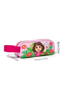 DORA | SHEIN 1 Túi đựng bút chì in hình nhân vật hoạt hình dễ thương có quai xách, Túi đựng đồ dùng văn phòng phẩm, Túi đựng mỹ phẩm, Túi đựng đồ kỹ thuật số, Túi đựng đồ nhỏ, Thích hợp cho việc học tập, làm việc, du lịch, sử dụng hàng ngày, Thích hợp cho học sinh, nam và nữ, Dora - Hồng - Xem 5